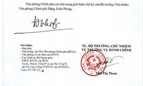 Giới thiệu chữ ký của Bộ trưởng, Chủ nhiệm và Phó Chủ nhiệm Văn phòng Chính phủ